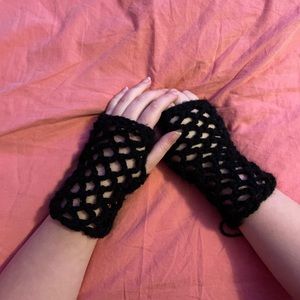 Handmade crochet fishnet gloves